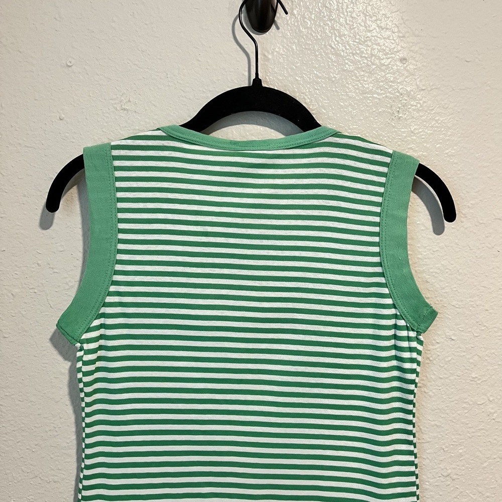 Vintage 70's/80's Retro T-Shirt Medium Green White Striped Muscle Tee Fits Small - Picture 7 of 10